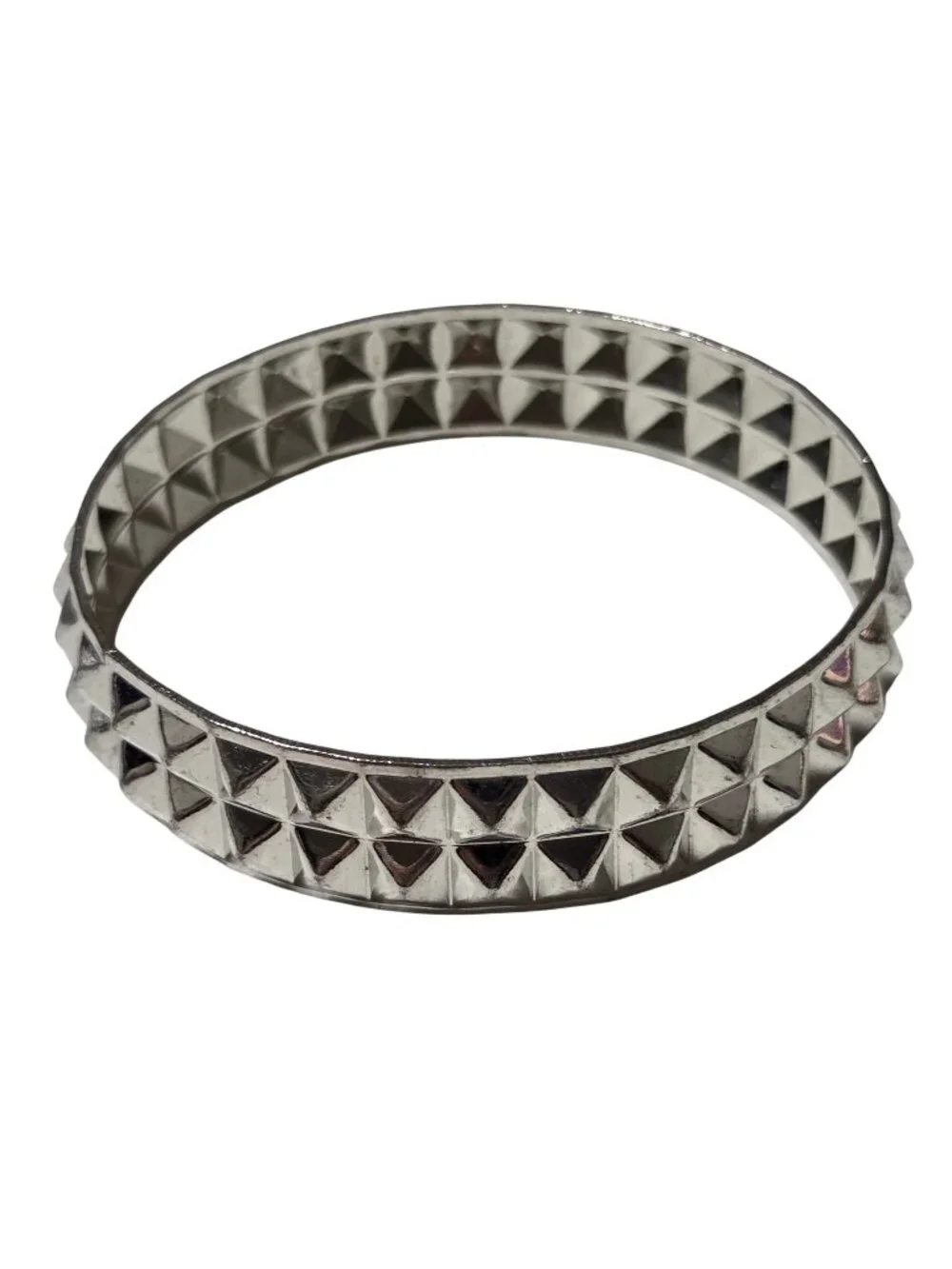 Pyramid Studded Bangle Bracelet Silver Tone Metal Punk Rocker Y2K Fashion Women